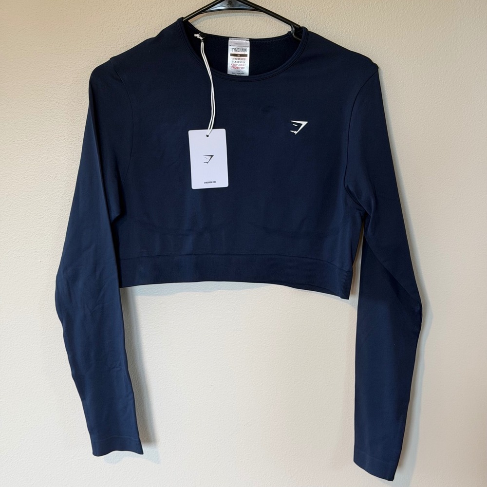NWT Gymshark Everyday Seamless Long Sleeve Crop Top Extra Large XL Navy